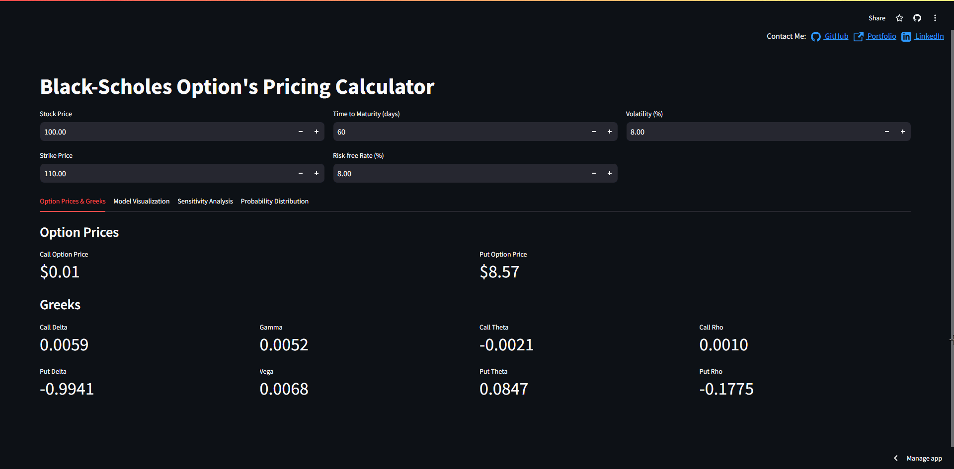 Options Pricing Calculator